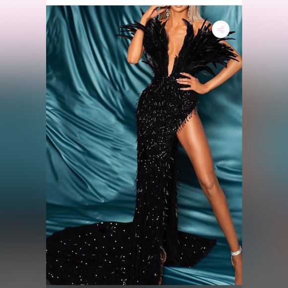 Pretty Tina- Rhinestone Party Fluffy Maxi Dress - Picture 1 of 2